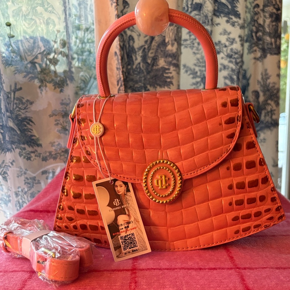 Pink Croc-Embossed Handbag